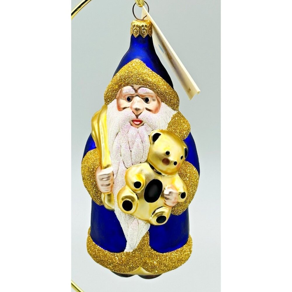 Patricia‎ Breen Santa and Teddy Glass Christmas Ornament #9642 1996 6 inch